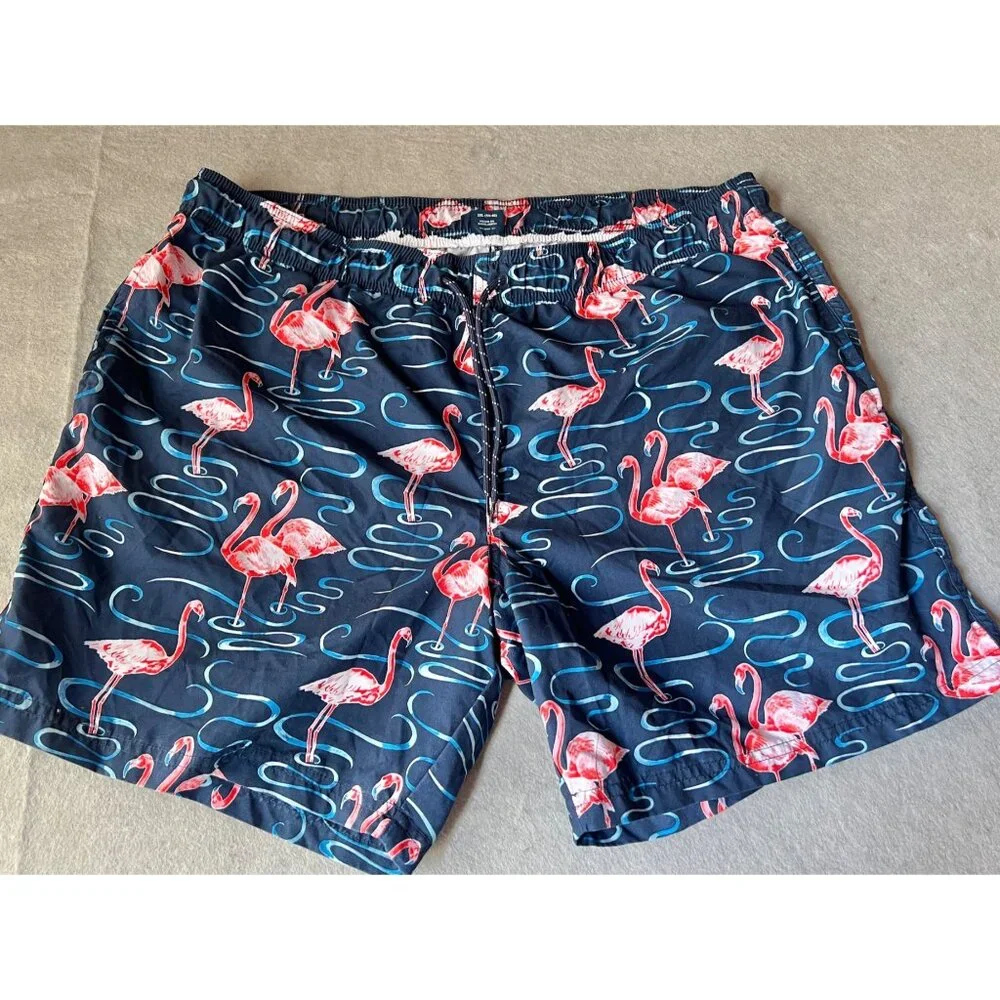 George Mens Flamingo Swim Trunks 2XL 42 - 60” waist Blues Red Pink Back Pocket